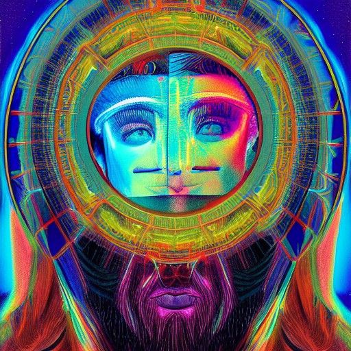 Astral Cosmic King Illustration in Pablo Amaringo Style