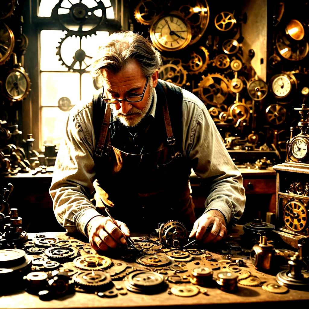 Old Clockmaker in Workshop