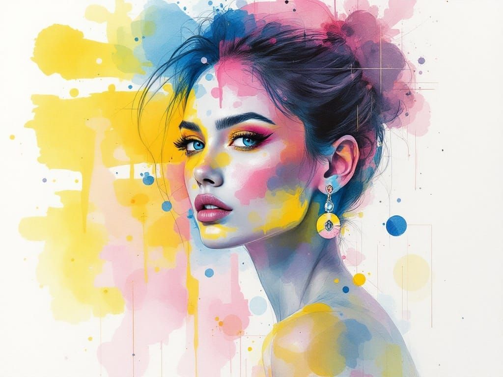 Dreamy Watercolor Portrait of a Bold Woman