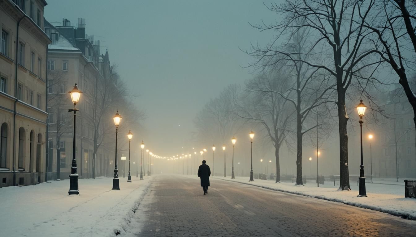 Snowy Bernauer Strasse Beside Berlin Wall in Cold Surrealism
