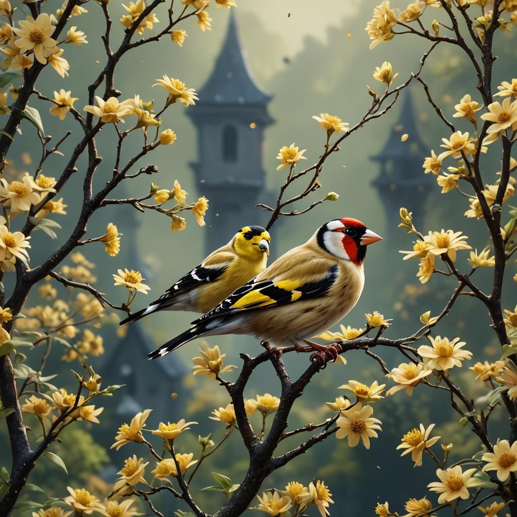 Adorable Goldfinch in Detailed Matte Painting