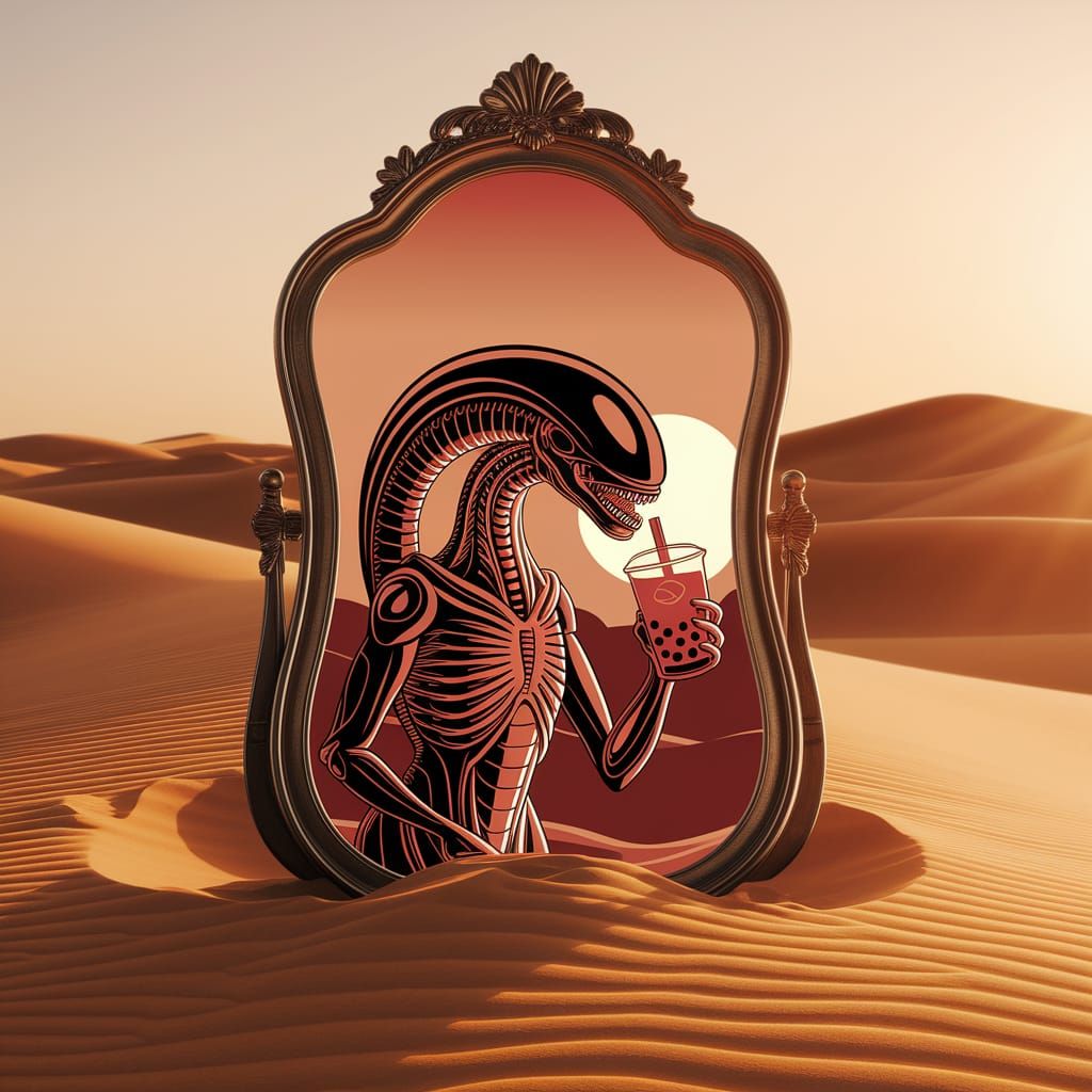 Xenomorph drinking bubble tea