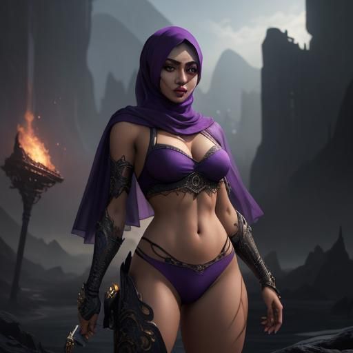 Woman in Hijab with Purple Underwear, Fantasy Art