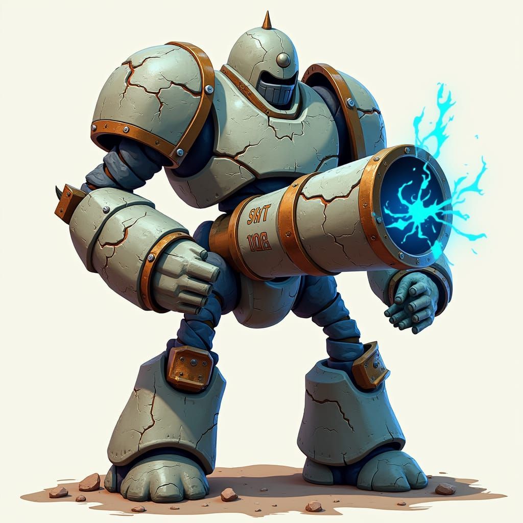 Fantasy Golem Cannon Arm in Handcrafted Cartoon Style