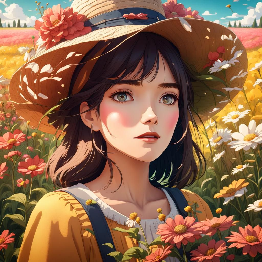 Ghibli Style Girl in Flower Field