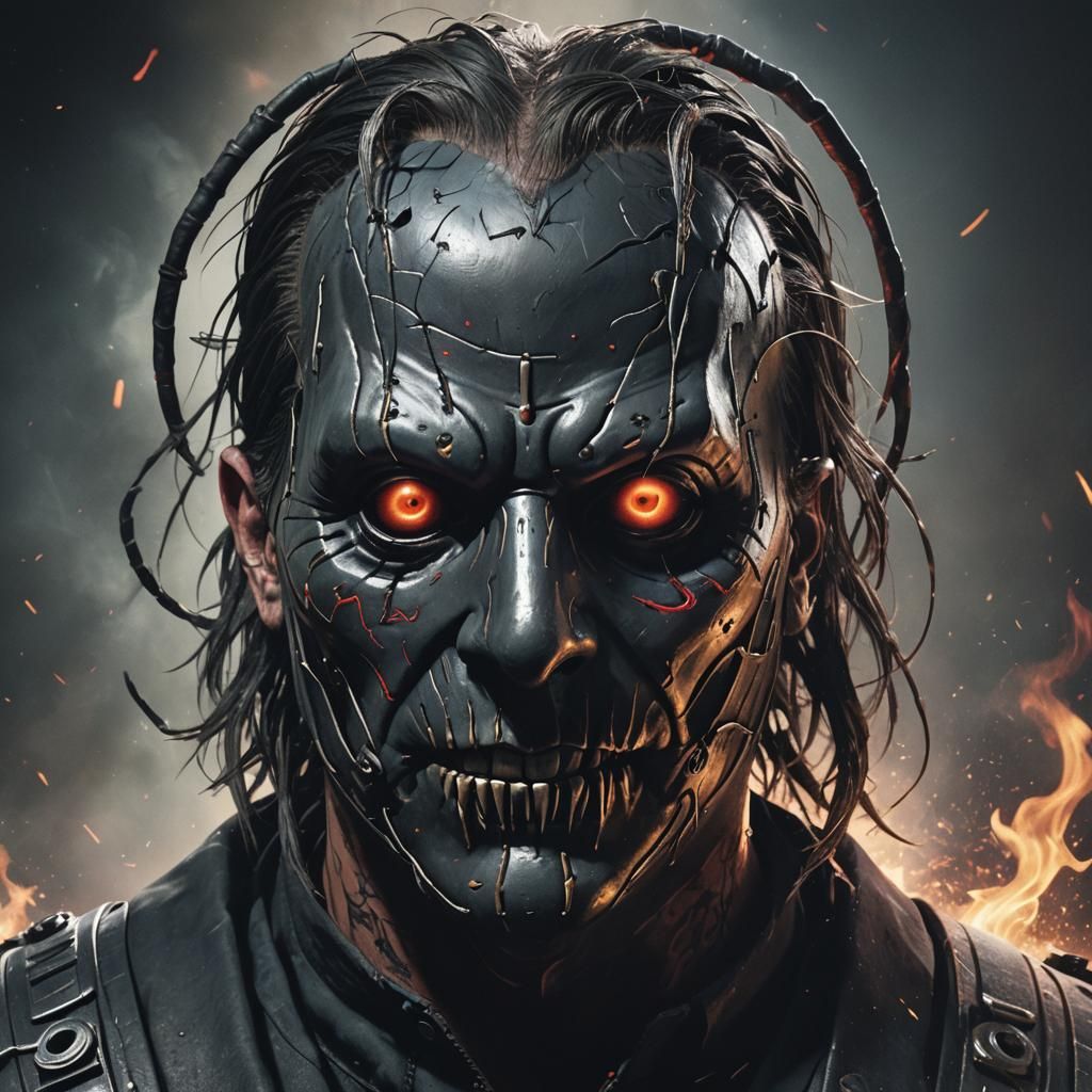 Man in Black Slipknot Mask: Hyperdetailed Portrait