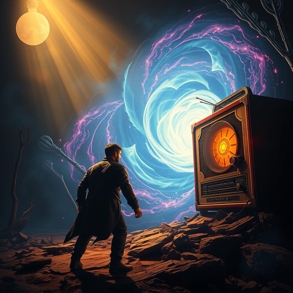 Man Confronts Unseen Energy from Glowing Radio