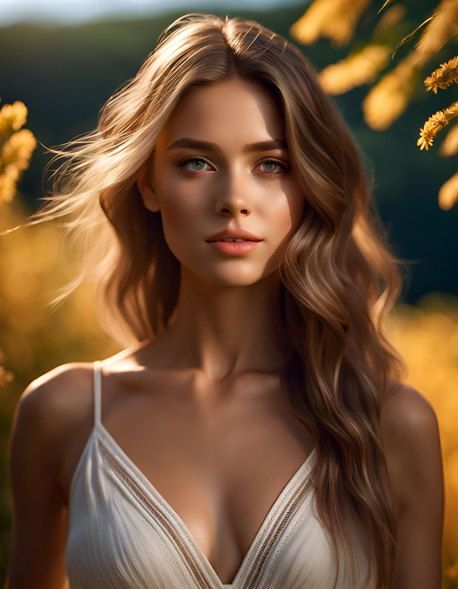 Beautiful Young Woman in Nature, Ultra Realistic Render