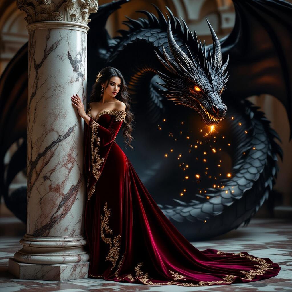 Enchantress with Dragon Spirit in a Dark Fantasy Style