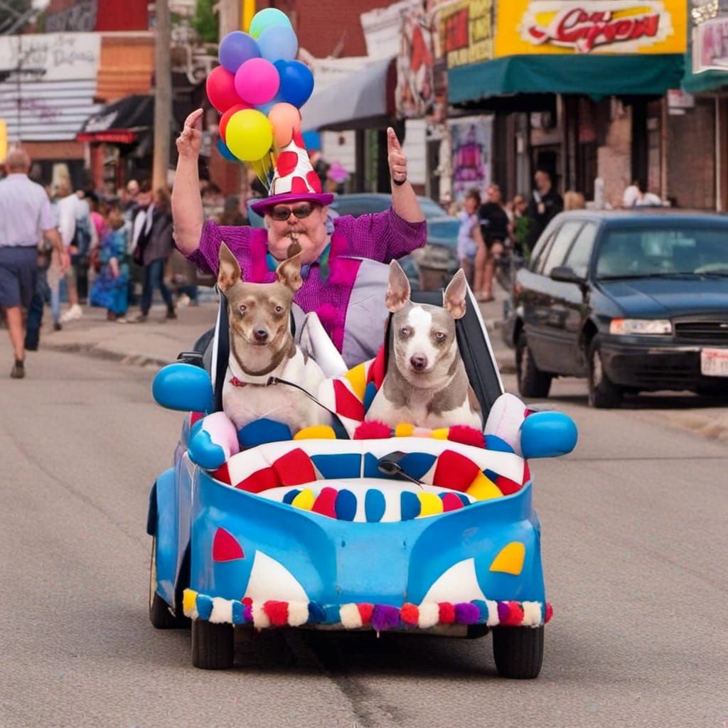 Rat Terrier Drives Clown Car on Beale Street