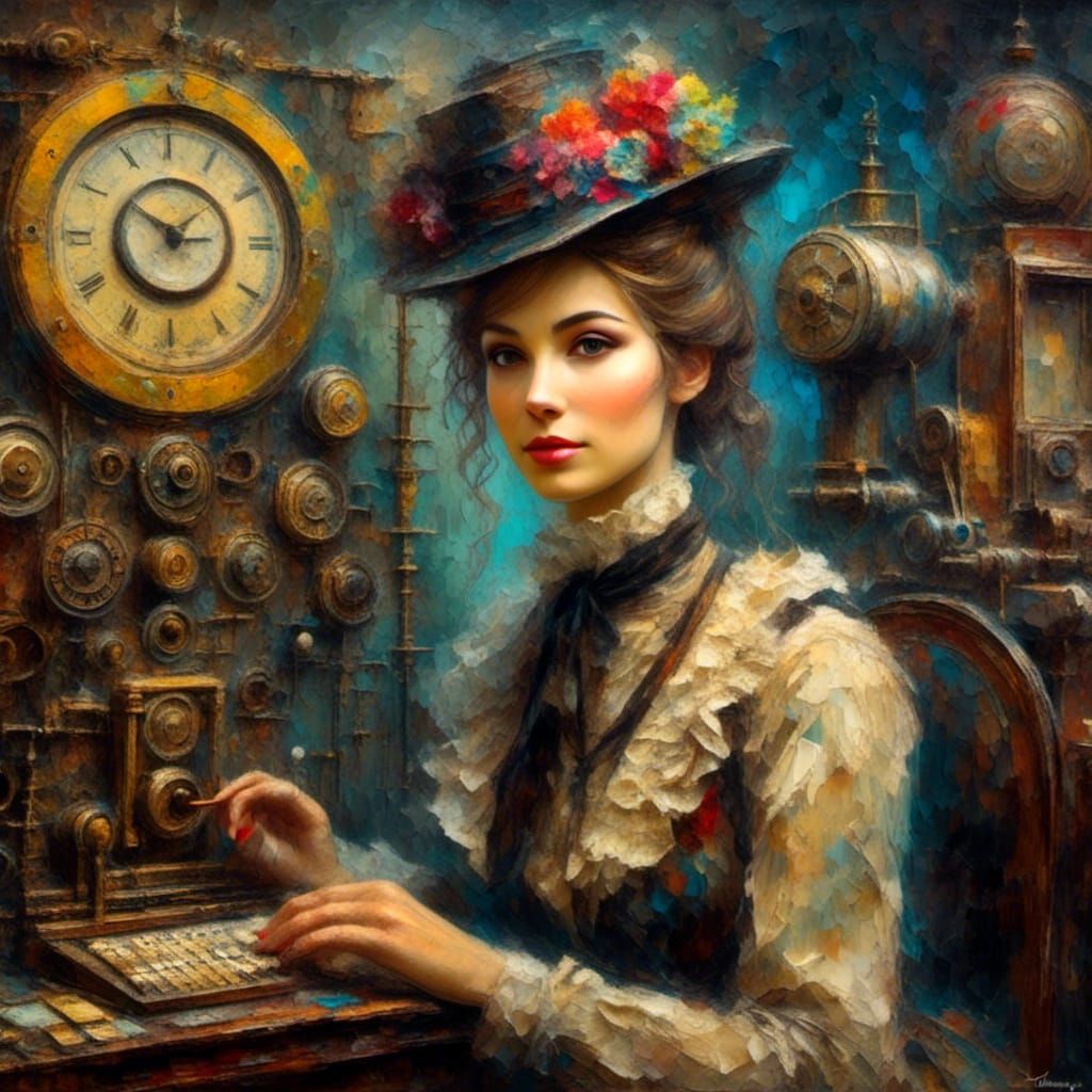 1900s Telegraph Operator Portrait in Oil Painting Style