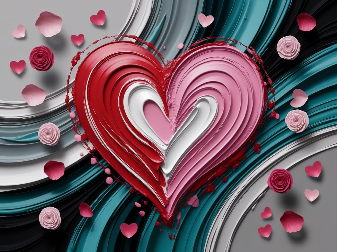 Abstract Heart Painting with Impasto Brushstrokes