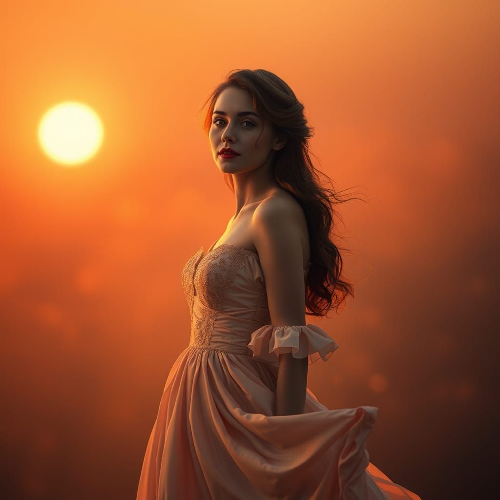 Romantic Sunset Goddess in Elegant Gown
