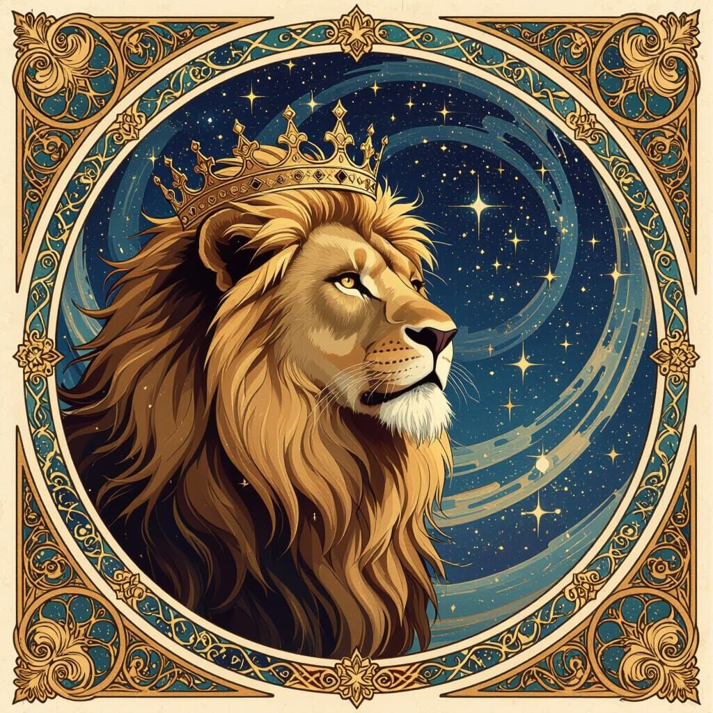Lion King in Art Nouveau Celestial Kingdom