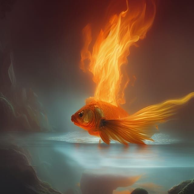 Fiery Goldfish Emerges: Detailed Digital Matte Painting
