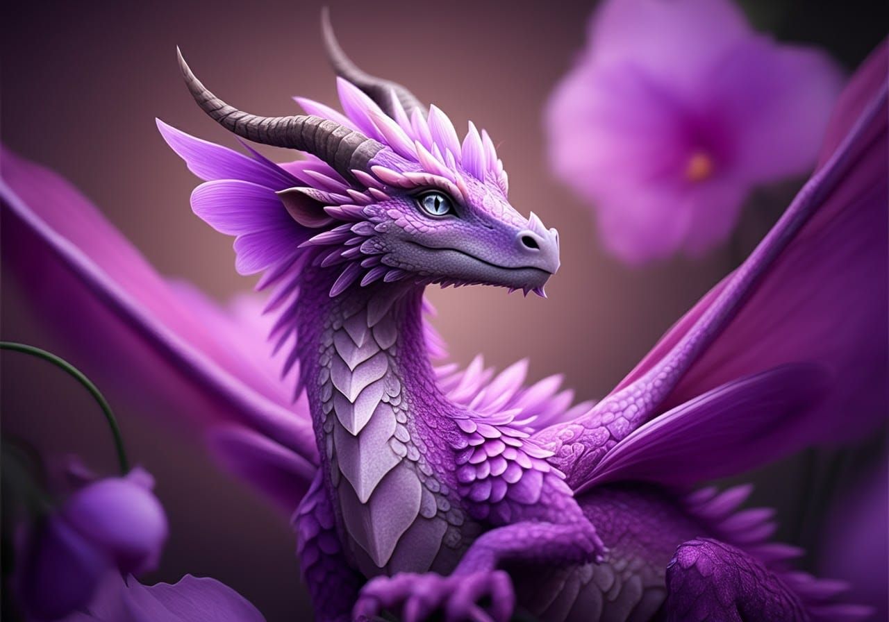 Delicate Violet Petal Dragon in Digital Art Style