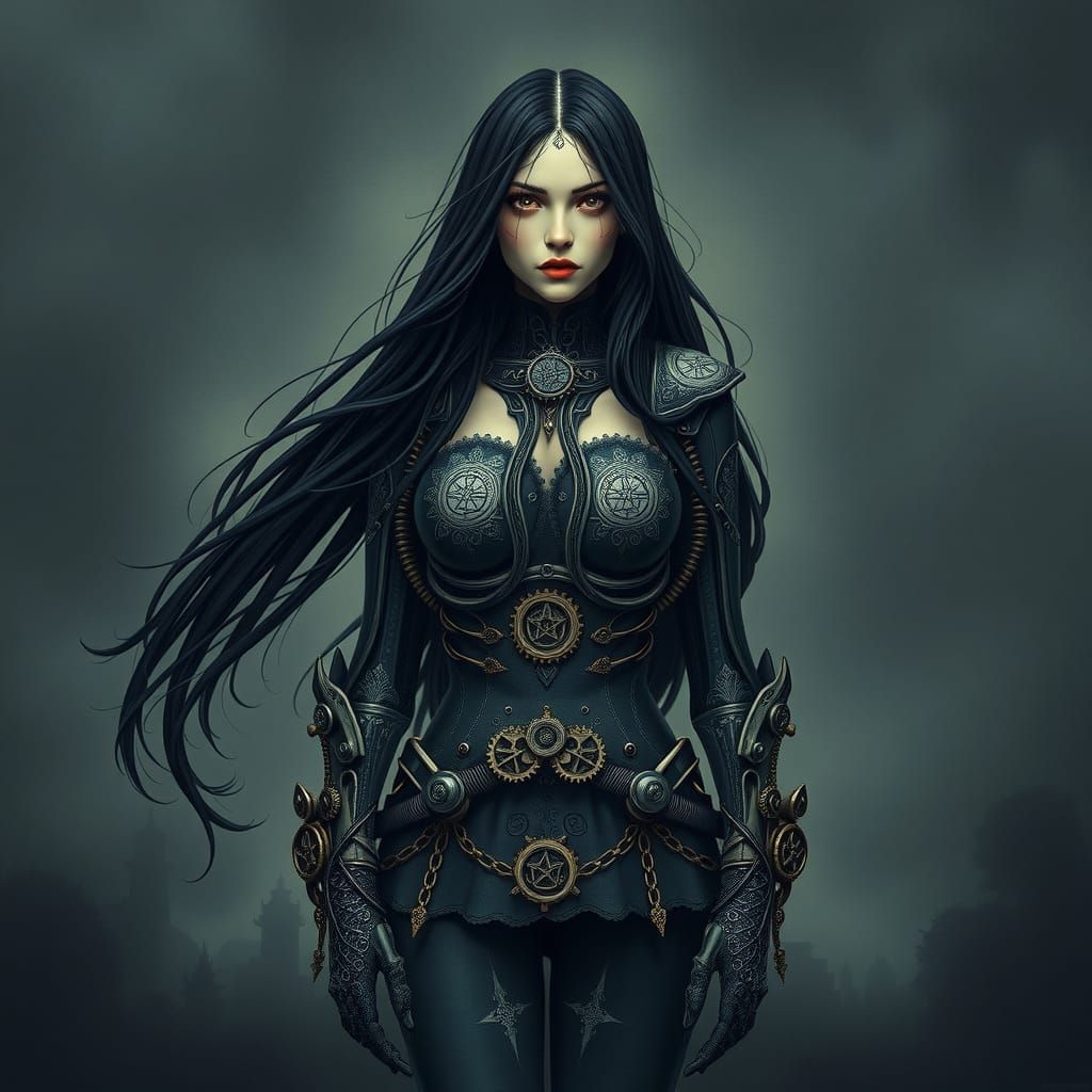 Gothic Woman in Dystopian Exoskeleton