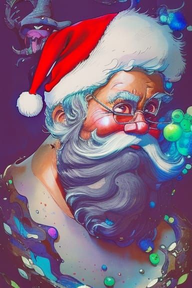 Vaporwave Santa Claus Portrait with Shattered Glass
