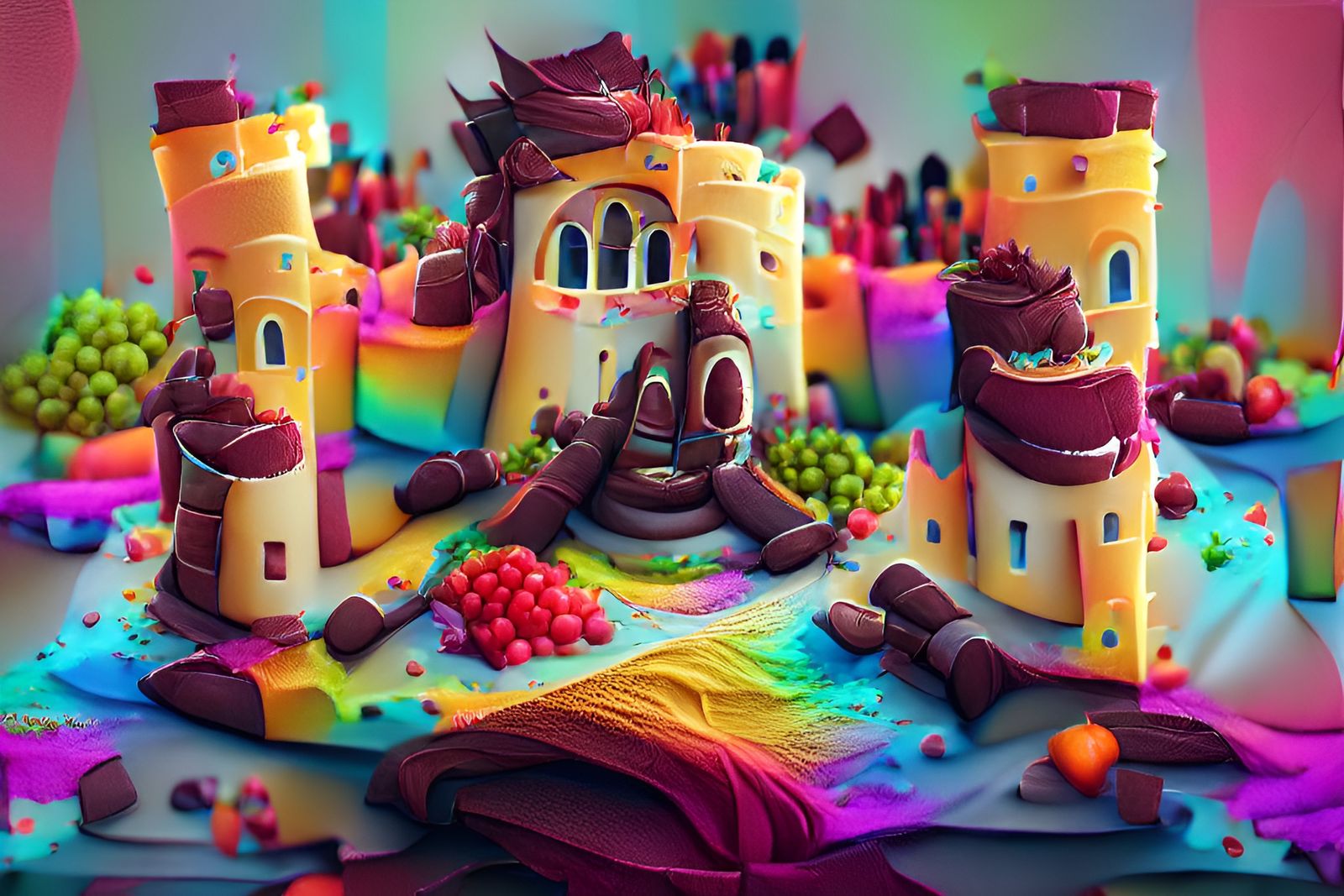 Colorful Chocolate Cake Castle in 8K Resolution
