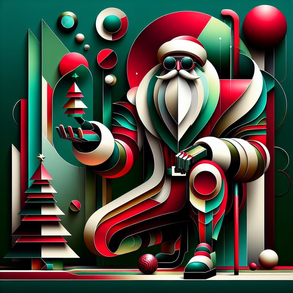 Surreal Santa Claus Figure in Geometric Shapes and Gradient....
