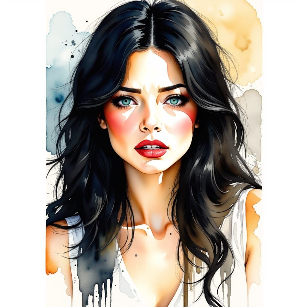 Dreamlike Portrait with Watercolor and Alcohol Ink Technique...