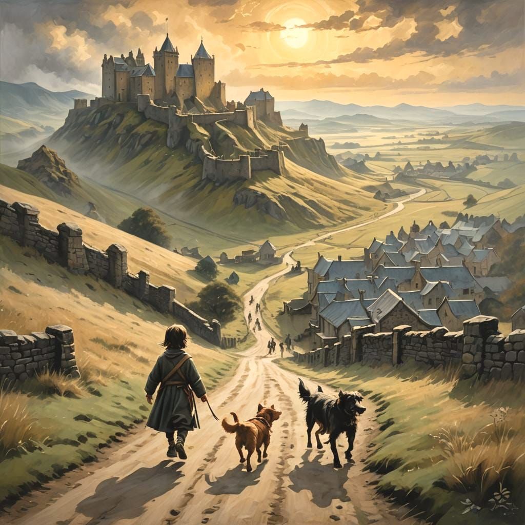 Medieval Hillfort Painting in Anime Style