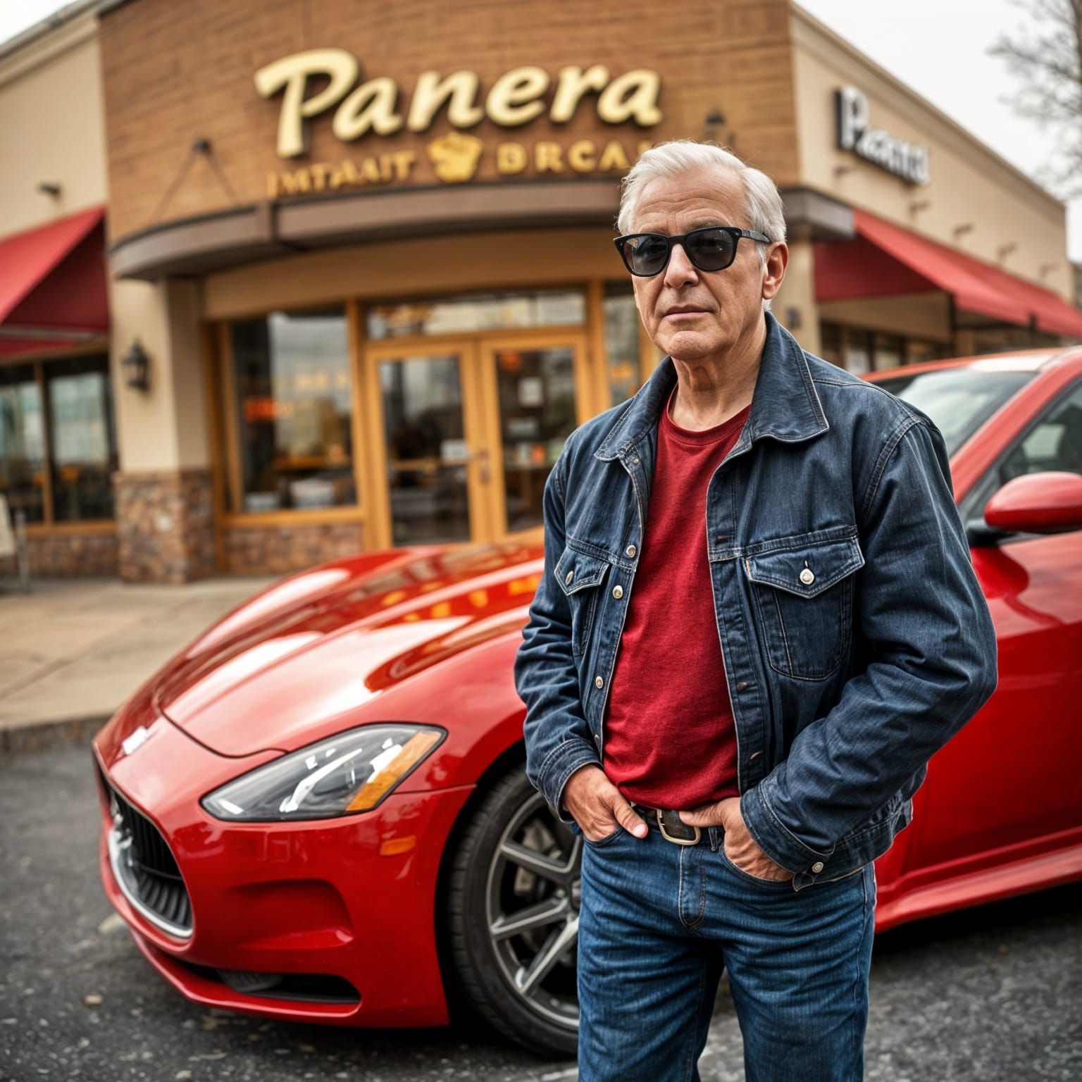 Red Maserati Dominates Panera Bread Entrance in Edgy Photosh...