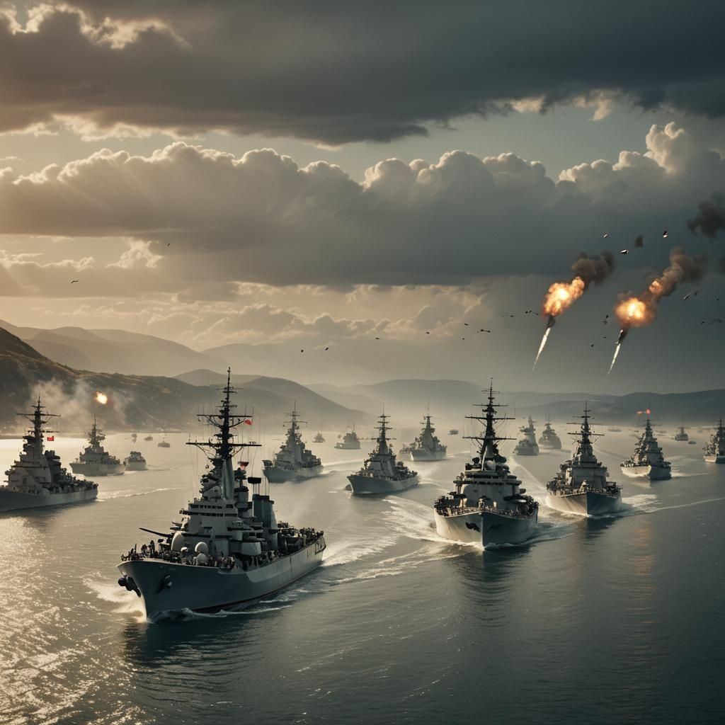 Majestic Naval Convoy in Serene Bay