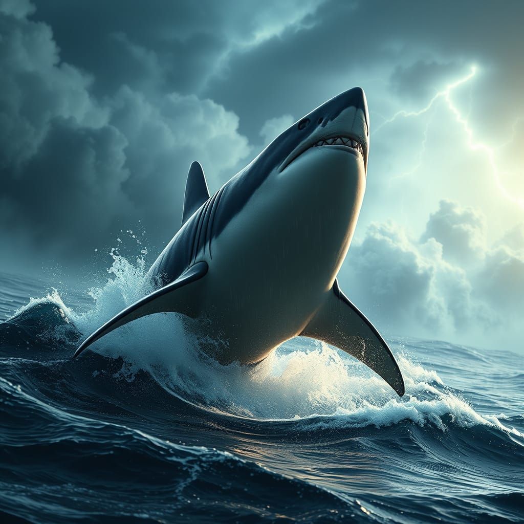 Epic Stormy Shark in Fortnite-Inspired 8K Art
