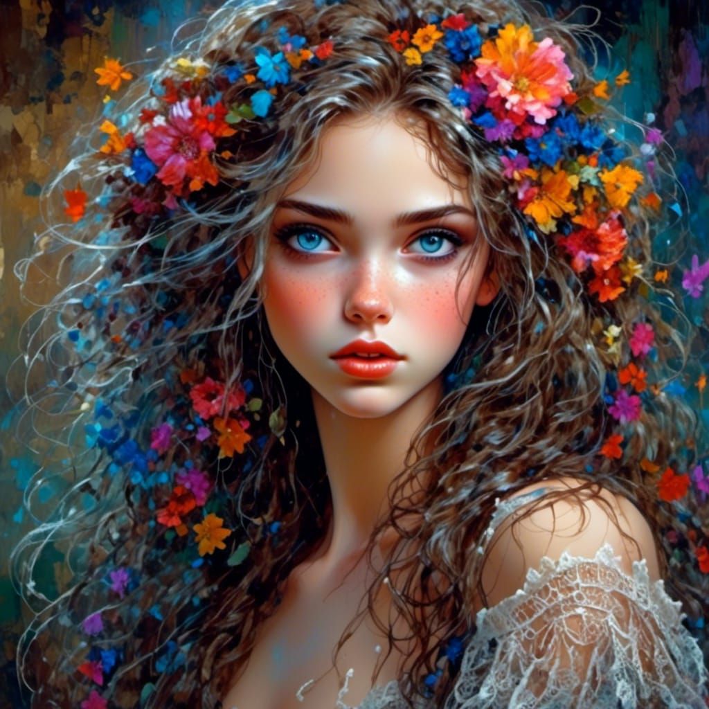 Stunningly Beautiful Woman with Long Curly Hair