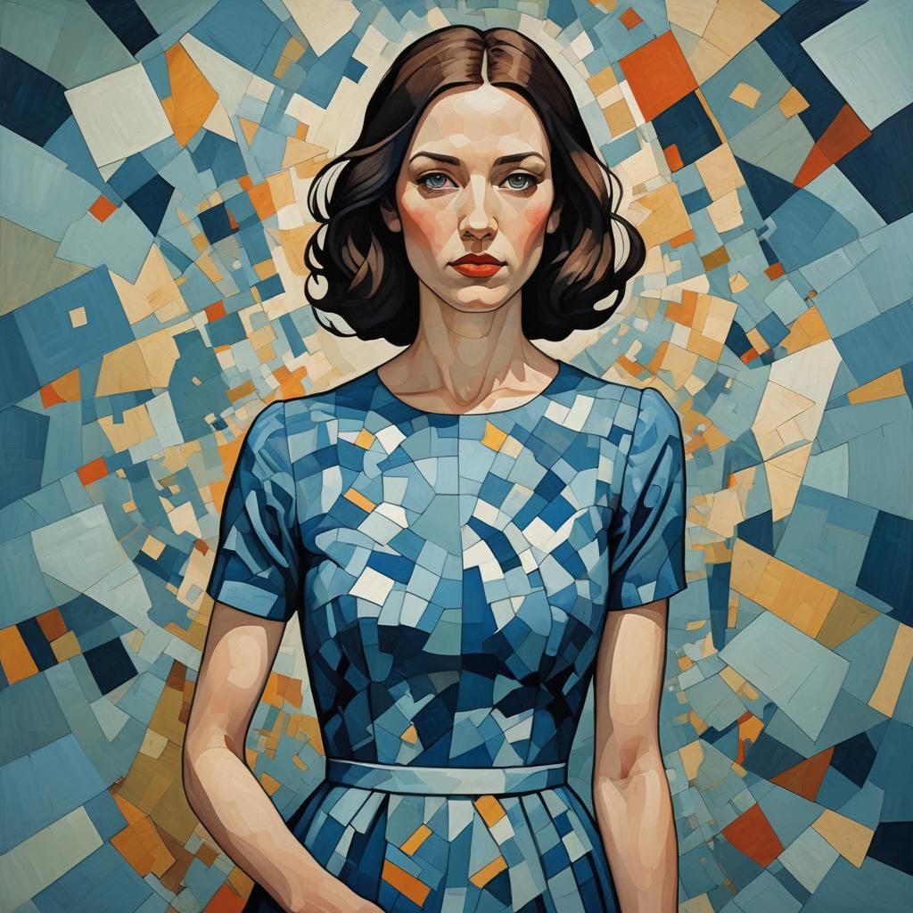 Woman in Blue Dress: Abstract Digital Art