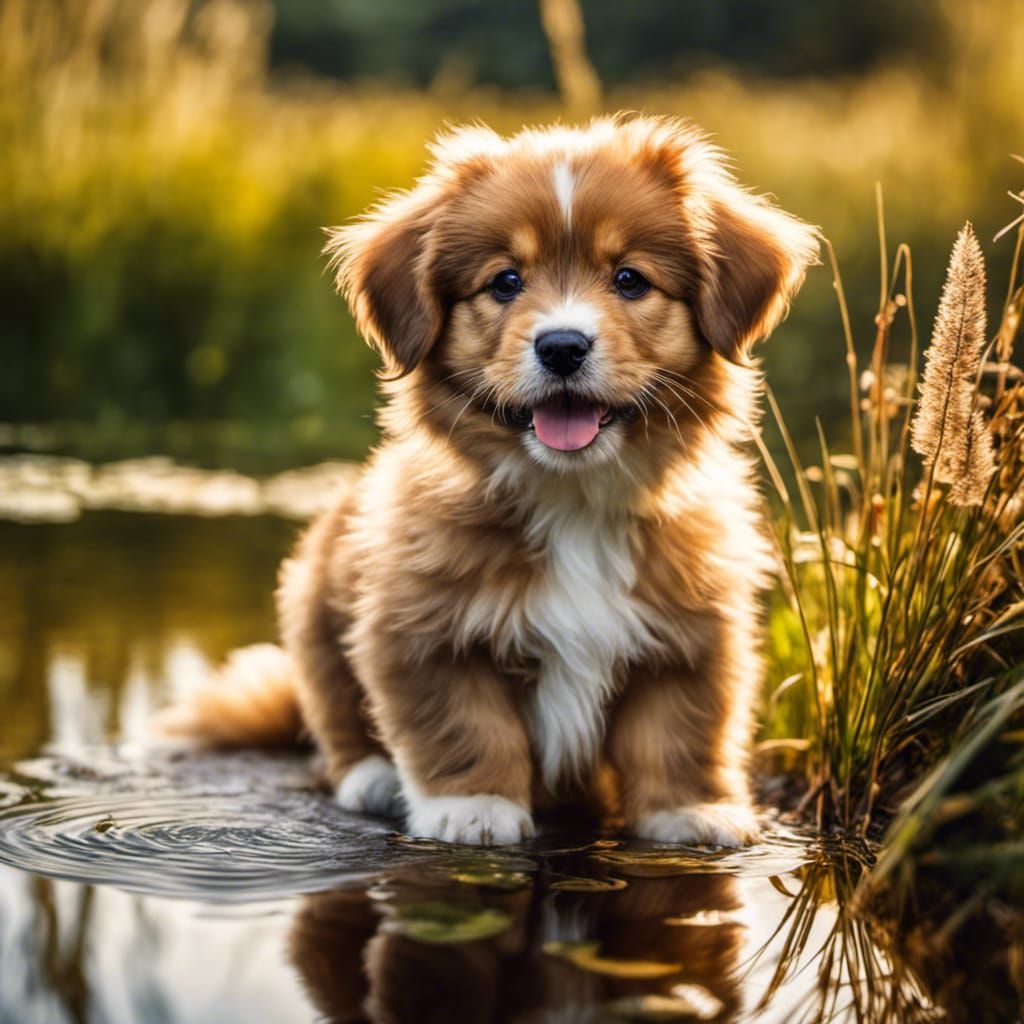 Adventurous Puppy by a Pond in HDR