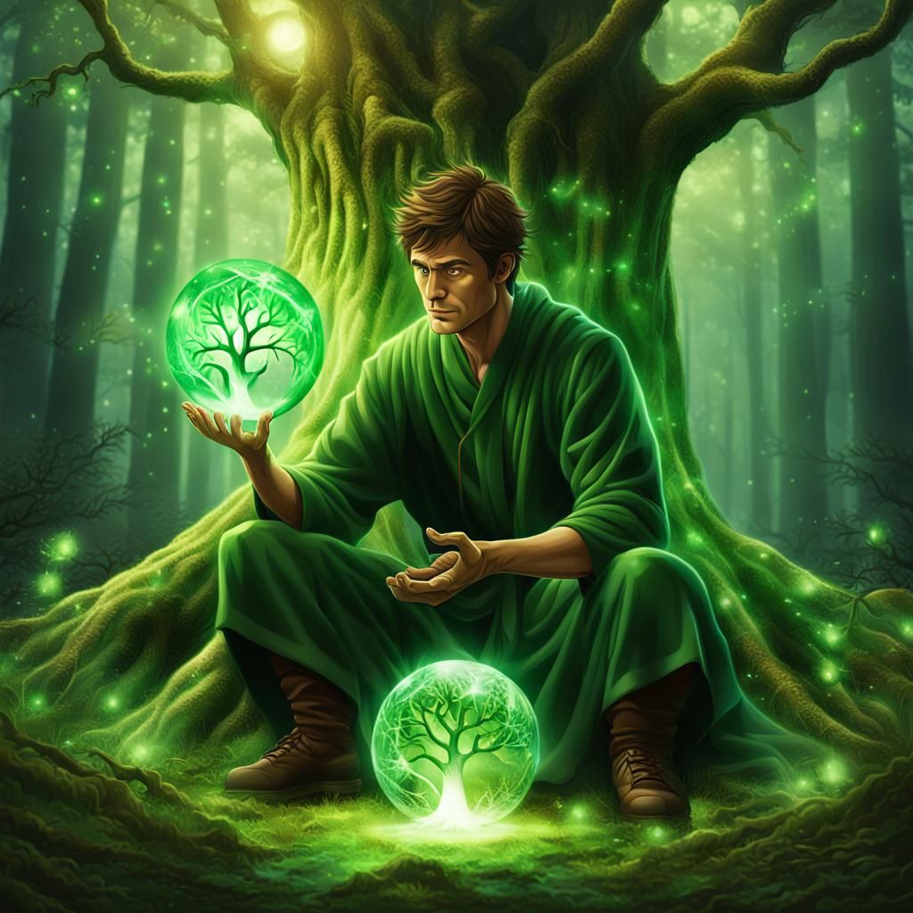 Green Mage Casting Magic on Tree Sapling