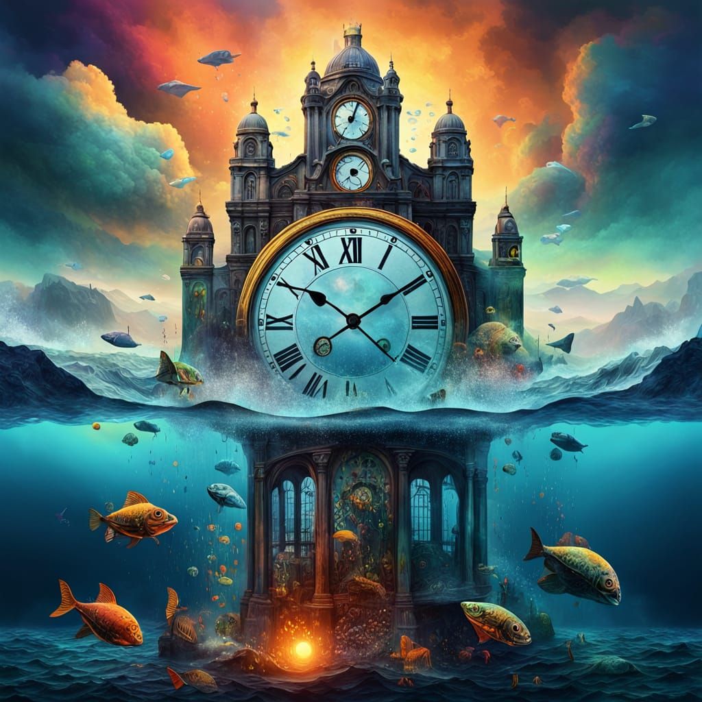 Surreal Titanic Sinking with Melting Clock Towers