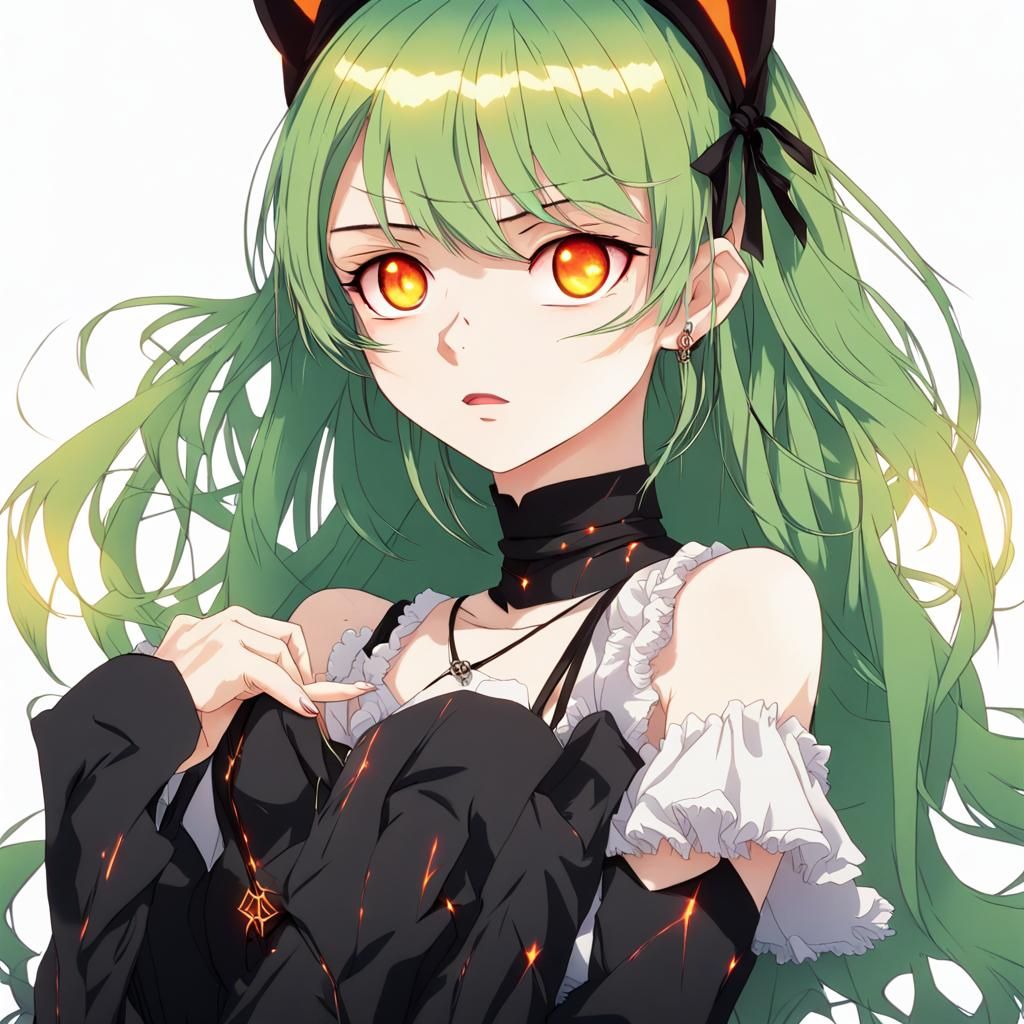 Anime Style: Badass Vampire Girl with Green Hair
