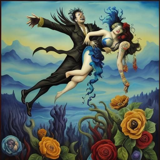 Boy in Surreal Emotional Landscape, Impasto Gouache Style