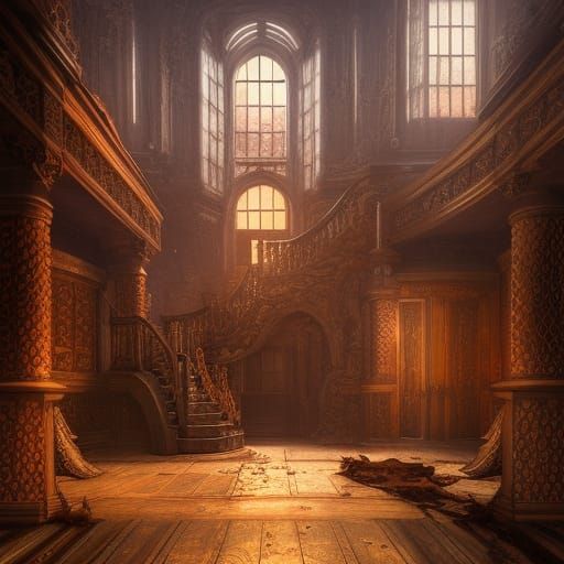 Intricate Abandoned Library in Digital Art Style