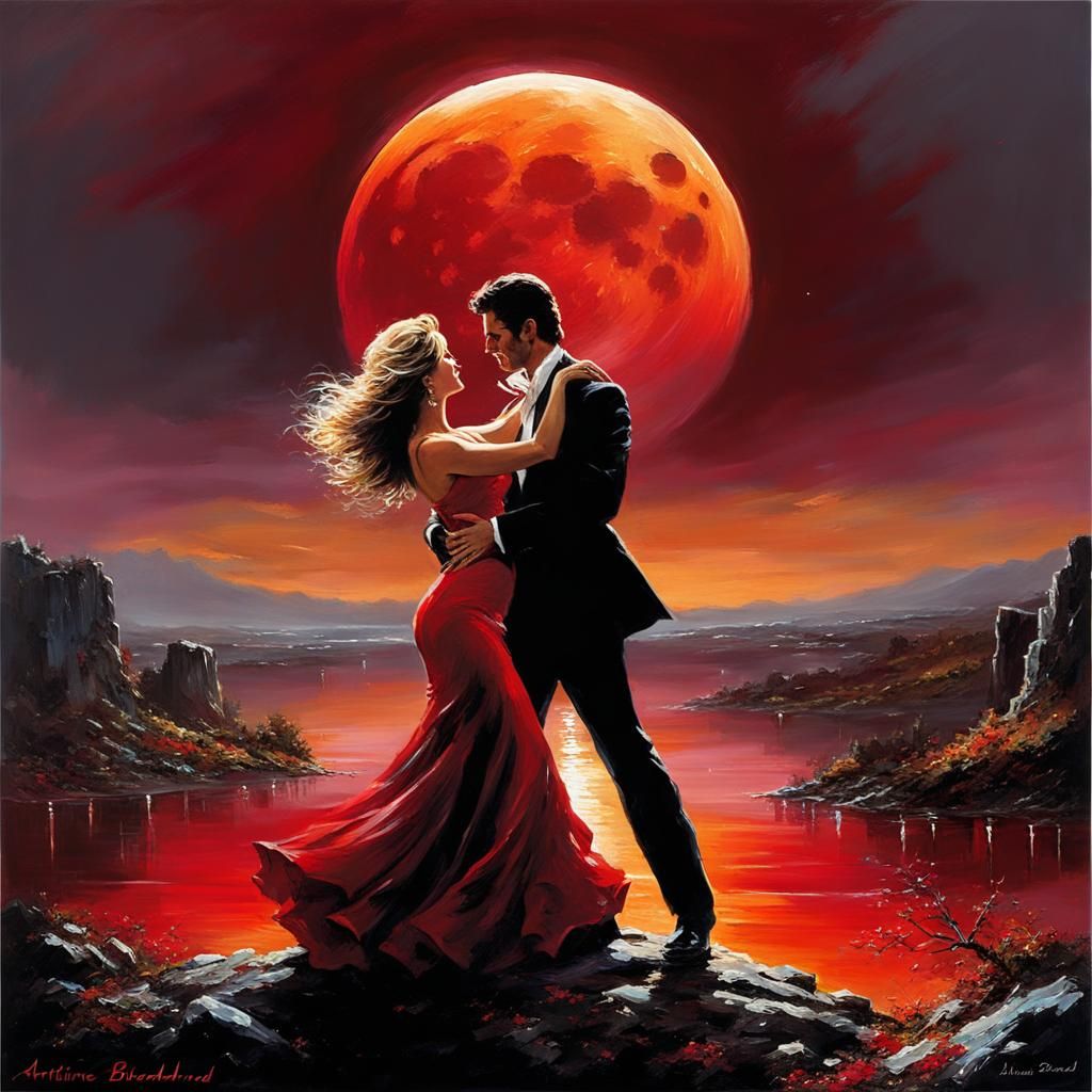 Passionate Dance Under Blood Moon, Impressionistic Style