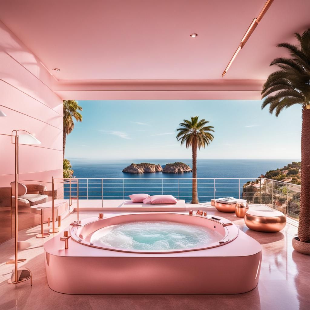 Pink Jacuzzi with Rosegold Furniture, Mallorca View