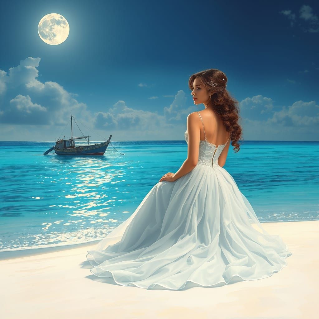 Maldives Princess Watching Fishing Boat at Night