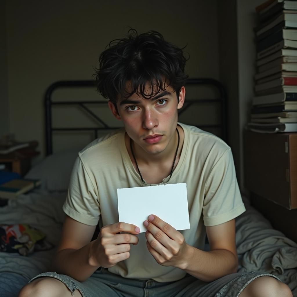 Man with Card in Gritty Realism Style