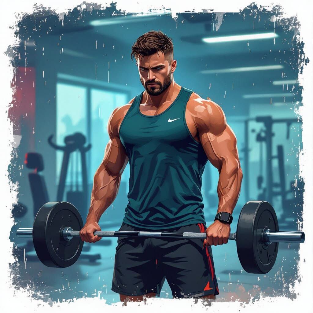 Weightlifter in Gym, Gritty Realism Style