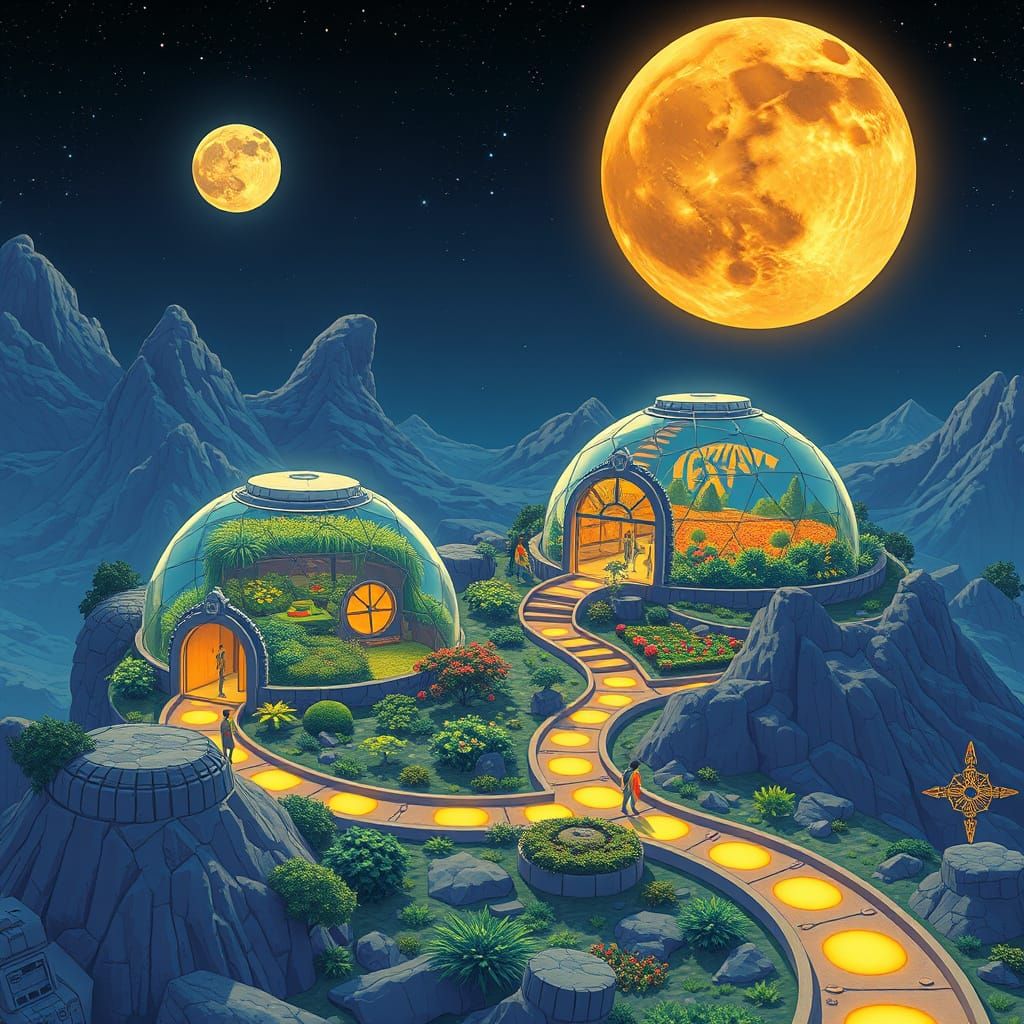 Solarpunk Settlement on the Moon: Retro-Futuristic Travel Po...