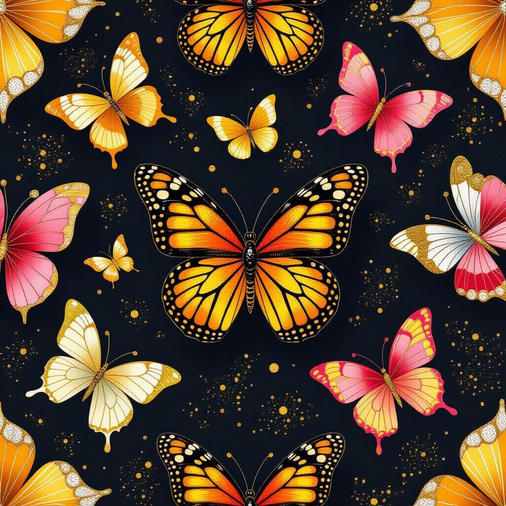 Luxe Butterfly Pattern with Metallic Accents, Klimt Inspirat...