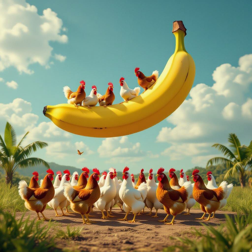Chickens Dancing on a Flying Banana: Digital Matte Painting