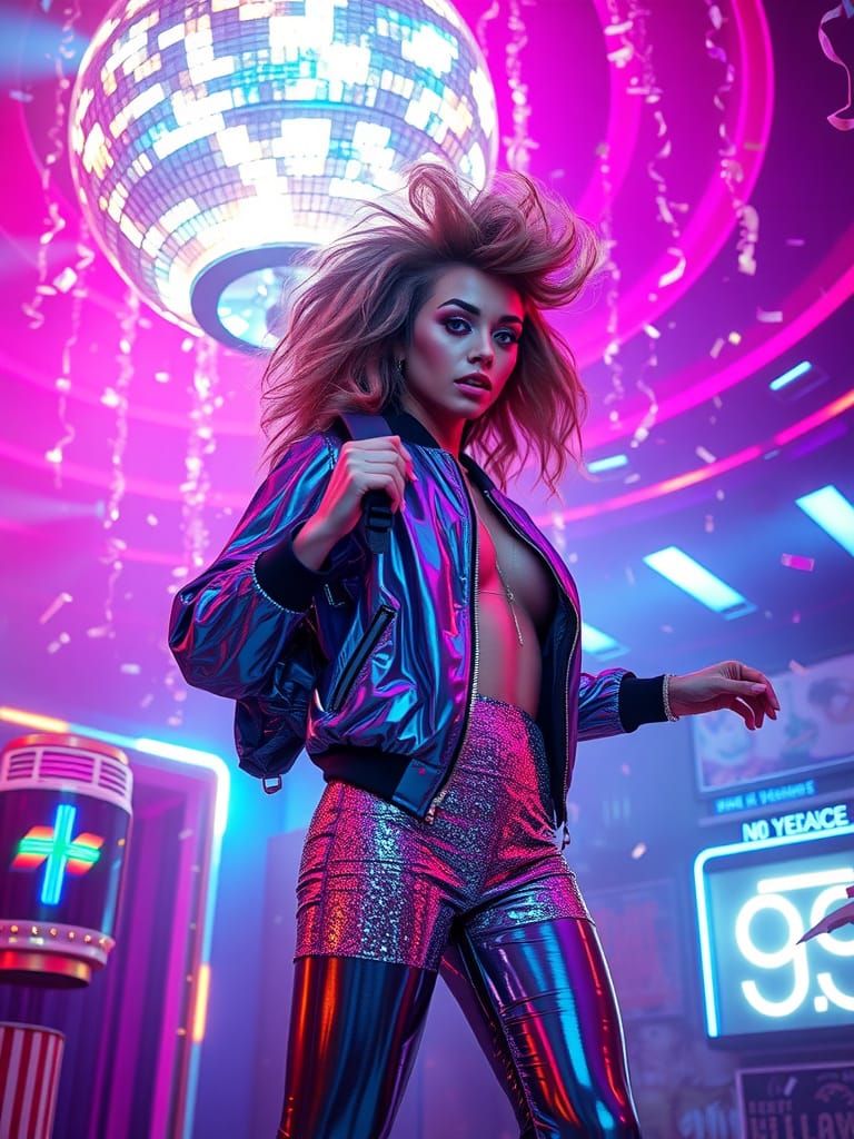 Glamorous Party Goddess in a Neon-Lit Lava Lamp Club