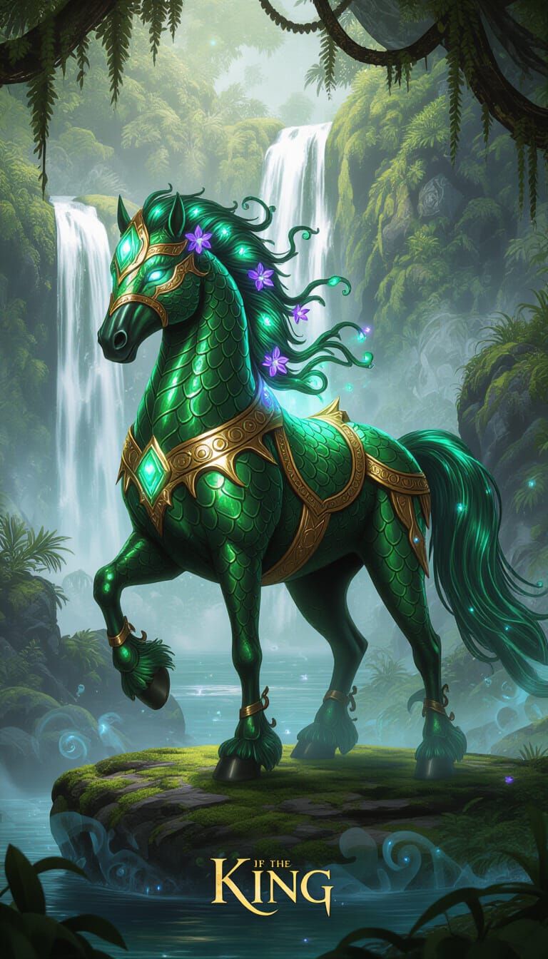 Emerald Armored Horse Jungle King Fantasy Illustration