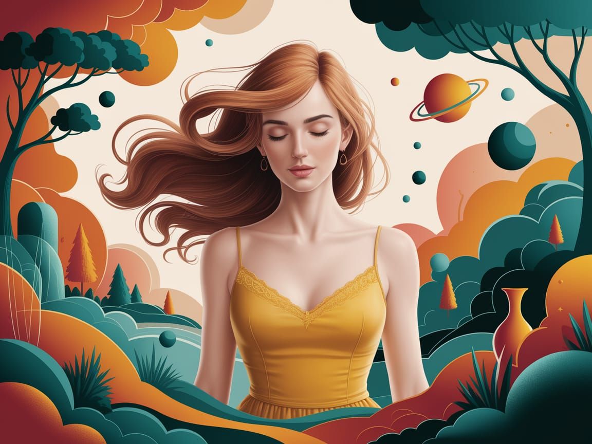 Dreamer in a Vibrant, Serene Landscape