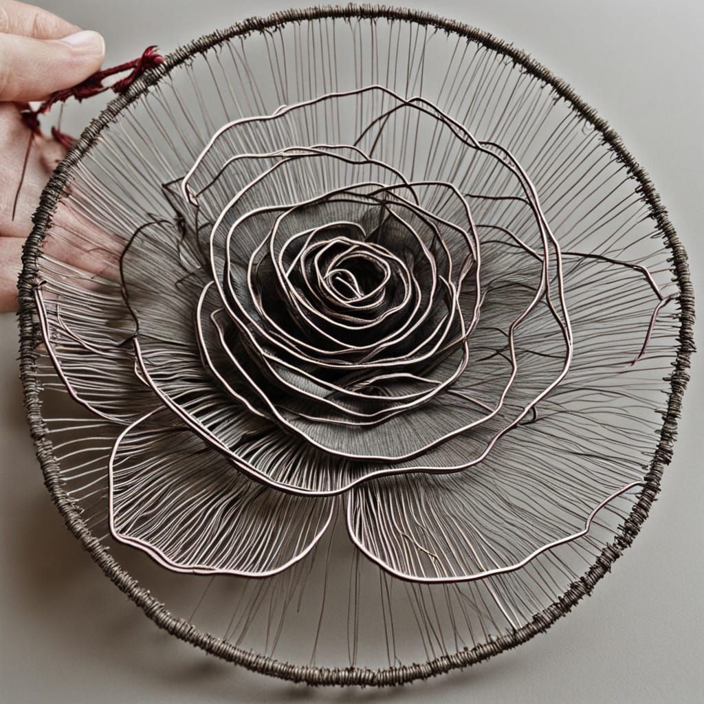 Elegant Wire Sculpture of a Rose