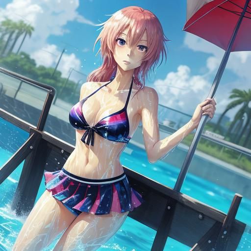Anime Girl in Wet Bikini: Manga Style Illustration